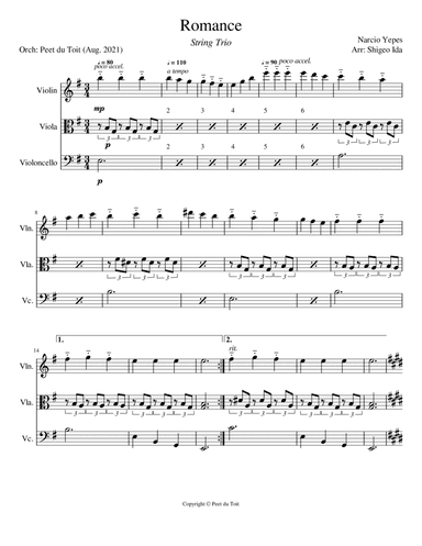 Romance (Study in E) - Anon./Sor/Yepes (Vn, Va, Vc) (arr. Shigeo Ida & Peet du Toit)