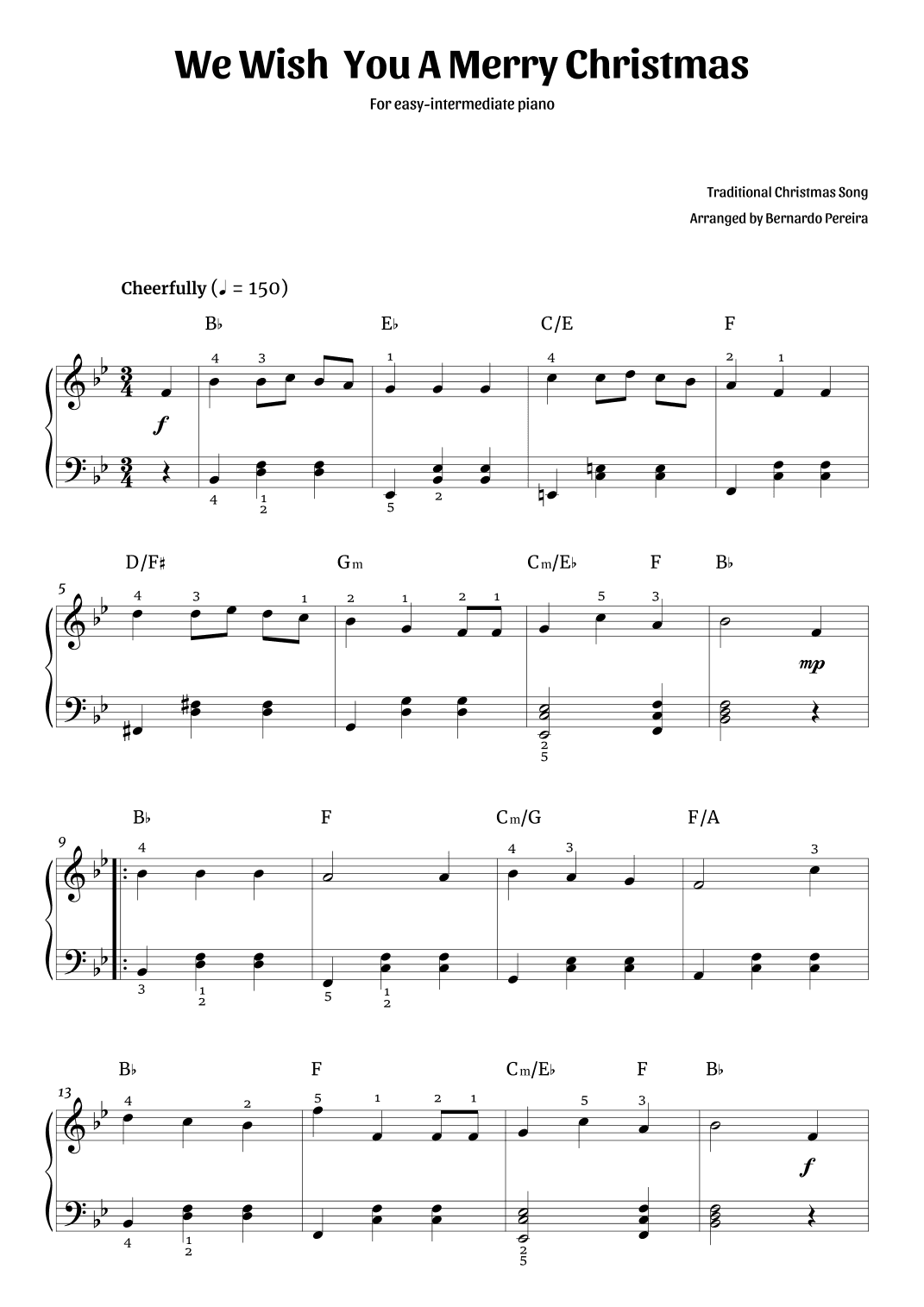 We Wish You A Merry Christmas (easy-intermediate piano – Bb major) (arr. Bernardo Pereira)