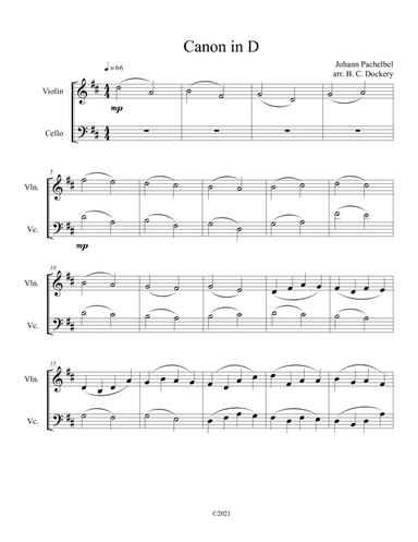 Canon in D (Violin and Cello Duet) (arr. B. C. Dockery)