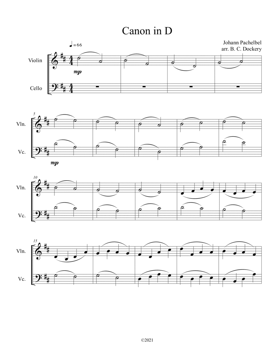 Canon in D (Violin and Cello Duet) (arr. B. C. Dockery)