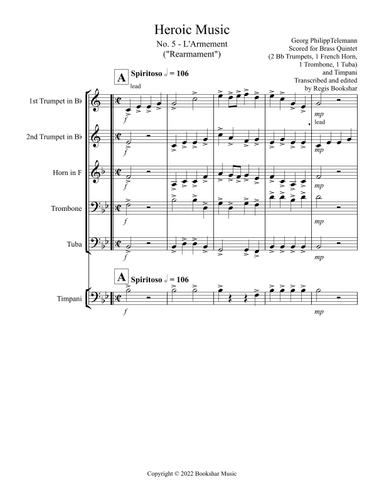 Heroic Music - No.   5. L'Armement (Bb) (Brass Quintet - 2 Trp, 1 Hrn, 1 Trb, 1 Tuba, Timp) (arr. Regis Bookshar)