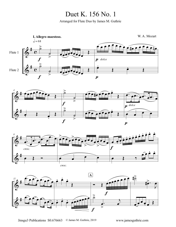 Mozart: 3 Duets K. 156 Complete for Flute Duo (arr. James M. Guthrie, ASCAP)