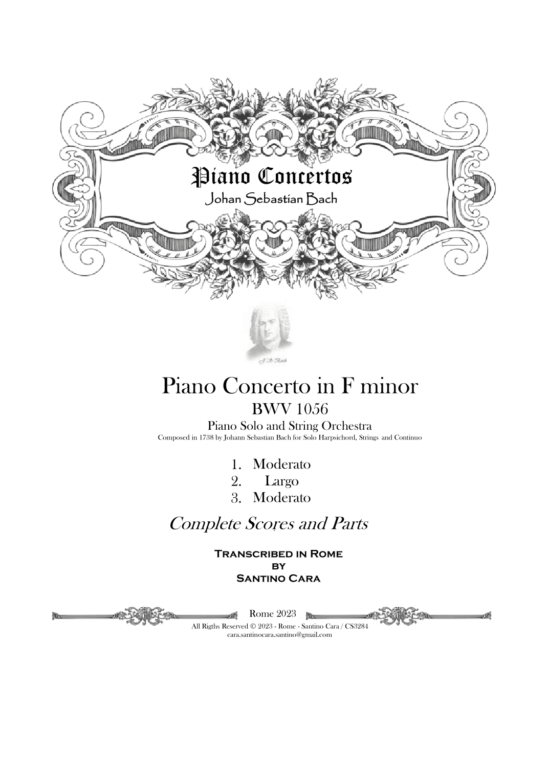 Bach - Piano Concerto in F minor BWV 1056 for Piano solo and String Orchestra (arr. Santino Cara)