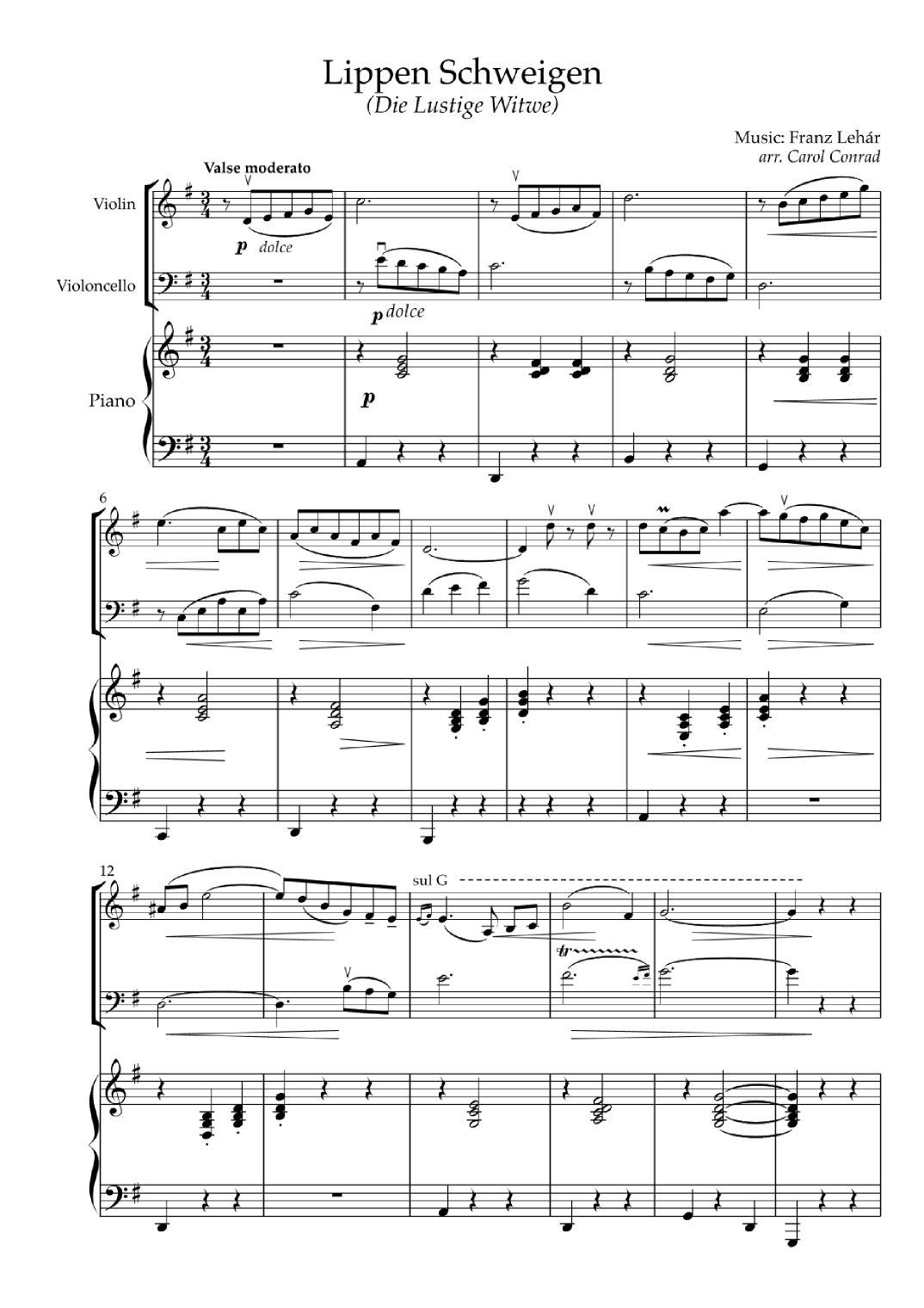 Lippen Schweigen, The Merry Widow Waltz for piano trio (arr. Carol Conrad)