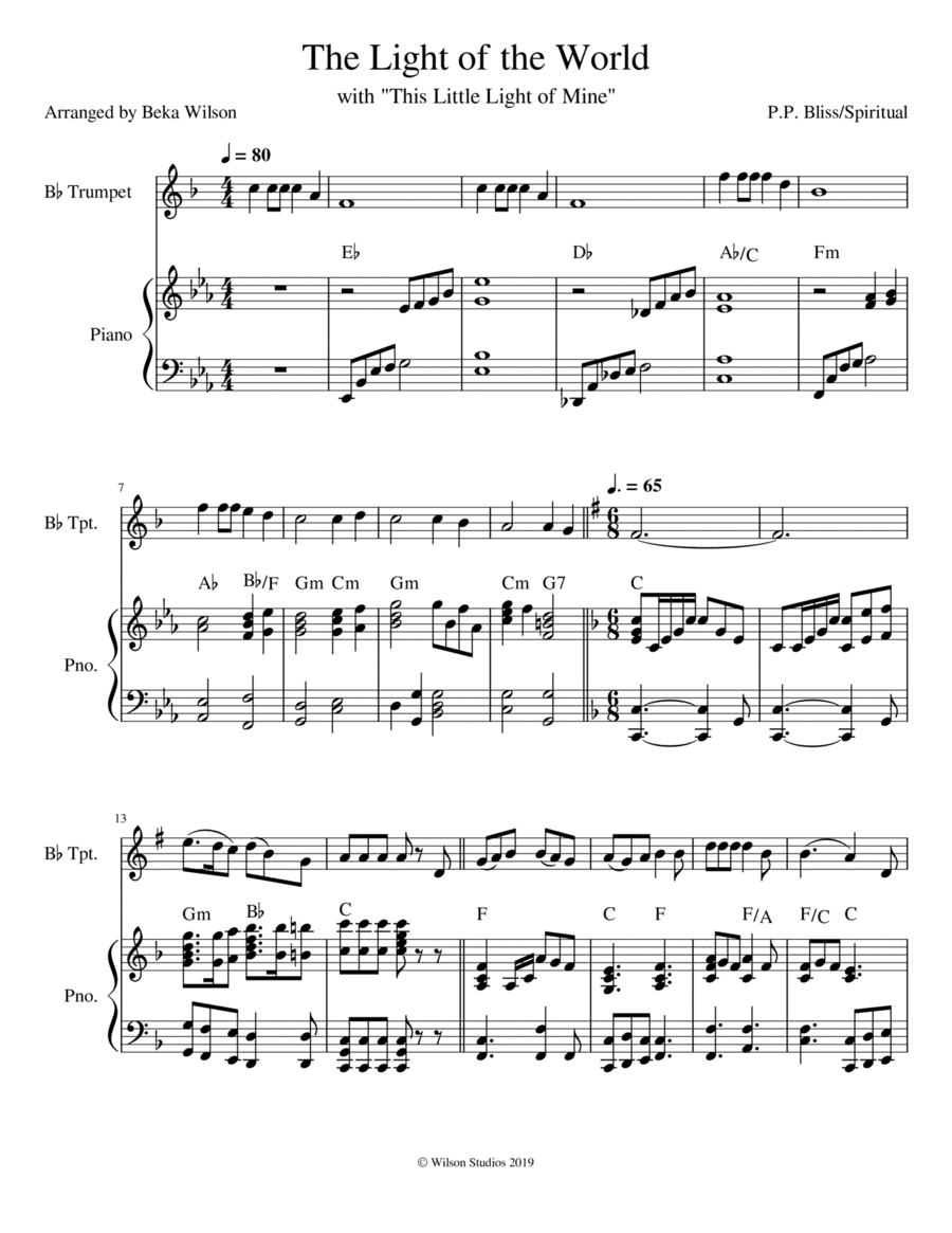 The Light of the World is Jesus/This Little Light of Mine--trumpet solo (arr. Beka Wilson)