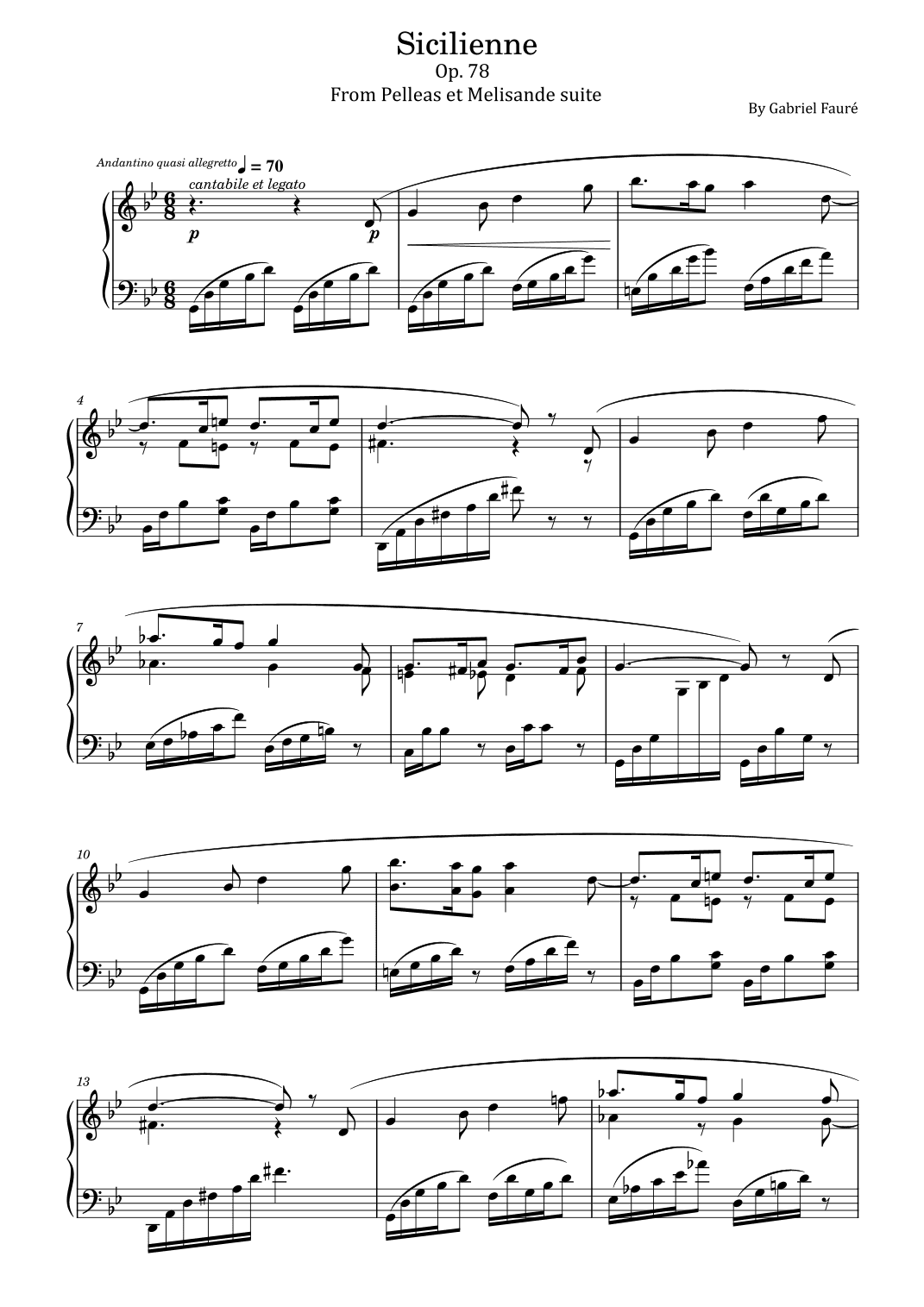 Gabriel Fauré - Sicilienne Op. 78 - For Piano Solo - Original (arr. poon)