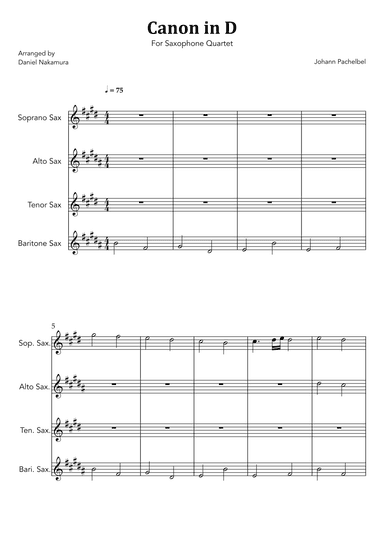 Canon In D (for Saxophone Quartet) (arr. Daniel Nakamura)