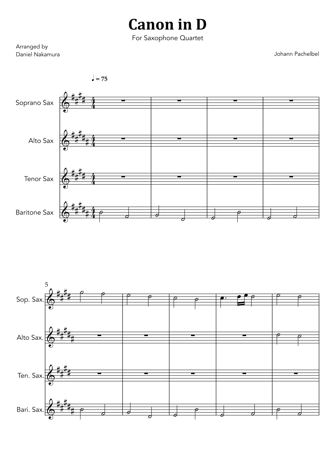 Canon In D (for Saxophone Quartet) (arr. Daniel Nakamura)