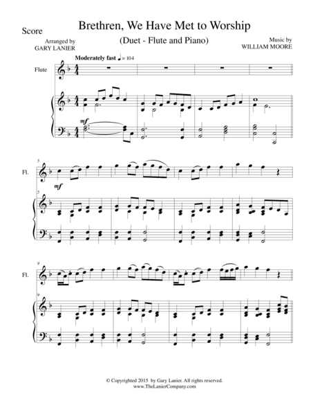 BRETHREN, WE HAVE MET TO WORSHIP (Duet – Flute and Piano/Score and Parts) (arr. Gary Lanier)