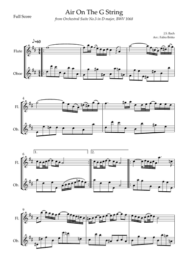 Air On The G String (J.S. Bach) for Flute & Oboe Duo (arr. Fabio Britto)