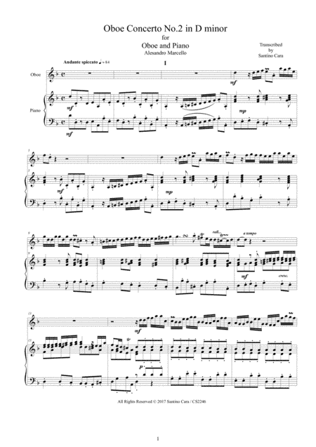 Marcello - Oboe concerto in D minor for Oboe and Piano (arr. Santino Cara)