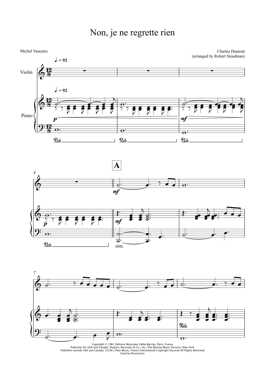 Non, Je Ne Regrette Rien (arr. Robert Steadman)
