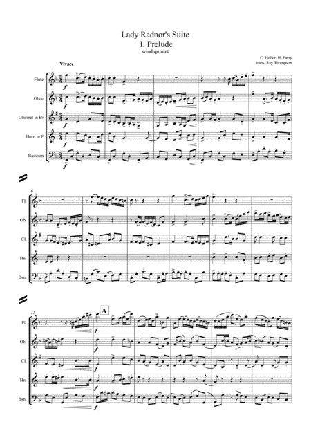 Parry: Lady Radnor's Suite (complete) - wind quintet (arr. Ray Thompson)