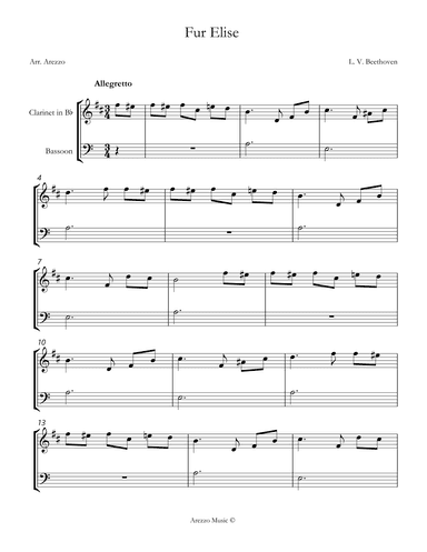 beethoven fur elise Clarinet and Bassoon sheet music (arr. Arezzo Music)