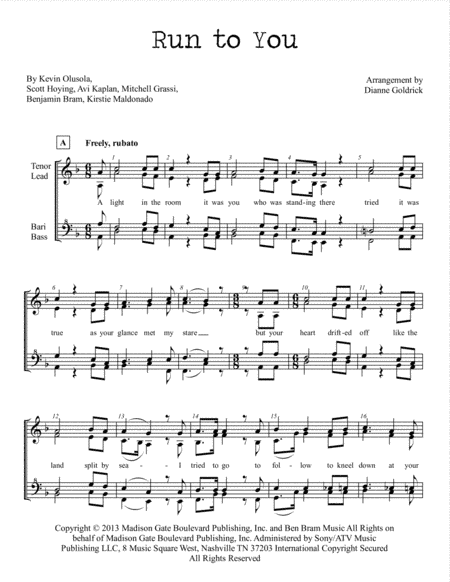 Run To You (arr. Dianne Goldrick)