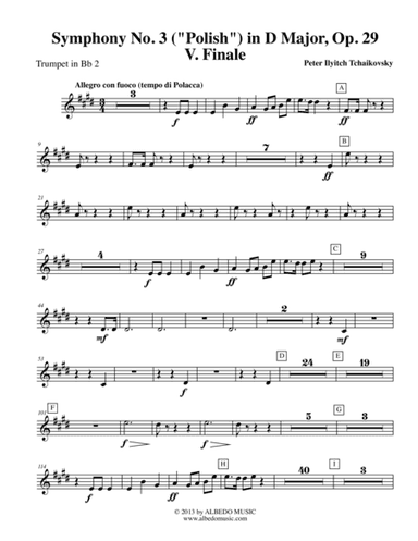 Tchaikovsky Symphony No. 3, Movement V - Trumpet in Bb 2 (Transposed Part), Op. 29 (arr. Doug Clyde)