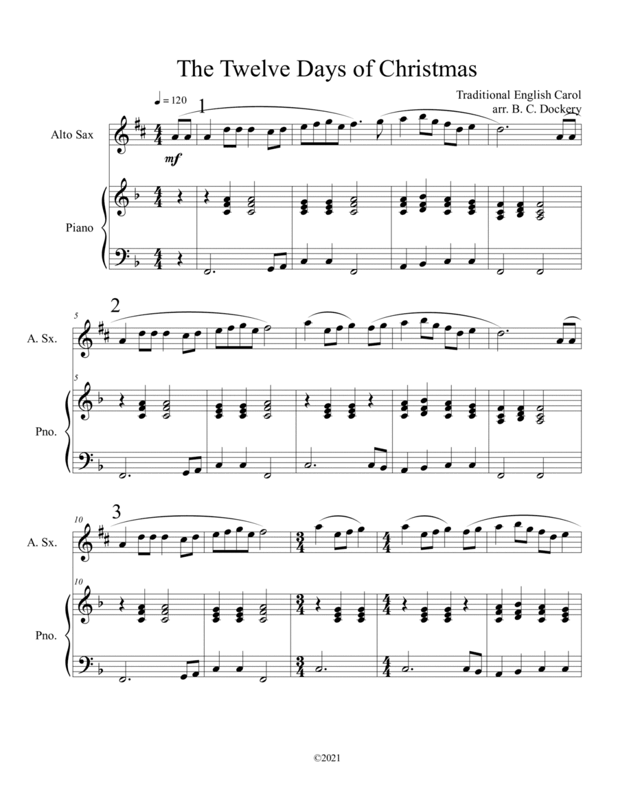 The Twelve Days of Christmas (Alto Sax Solo with Piano Accompaniment) (arr. B. C. Dockery)