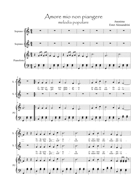 Amore mio non piangere. Coro e piano (arr. Ester Alessandrini)