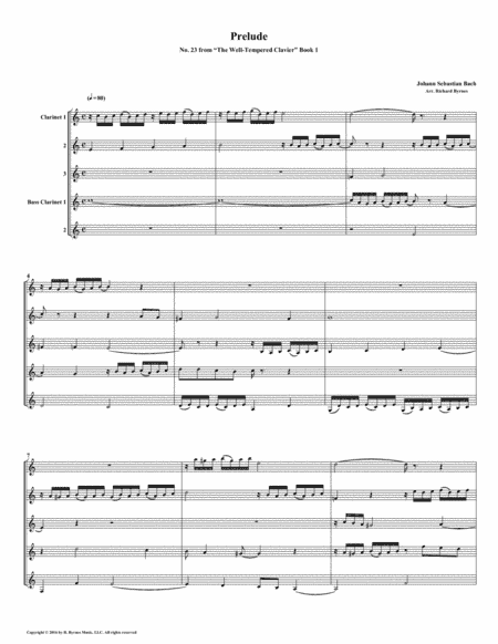 Prelude 23 from Well-Tempered Clavier, Book 1 (Clarinet Quintet) (arr. Richard Byrnes)