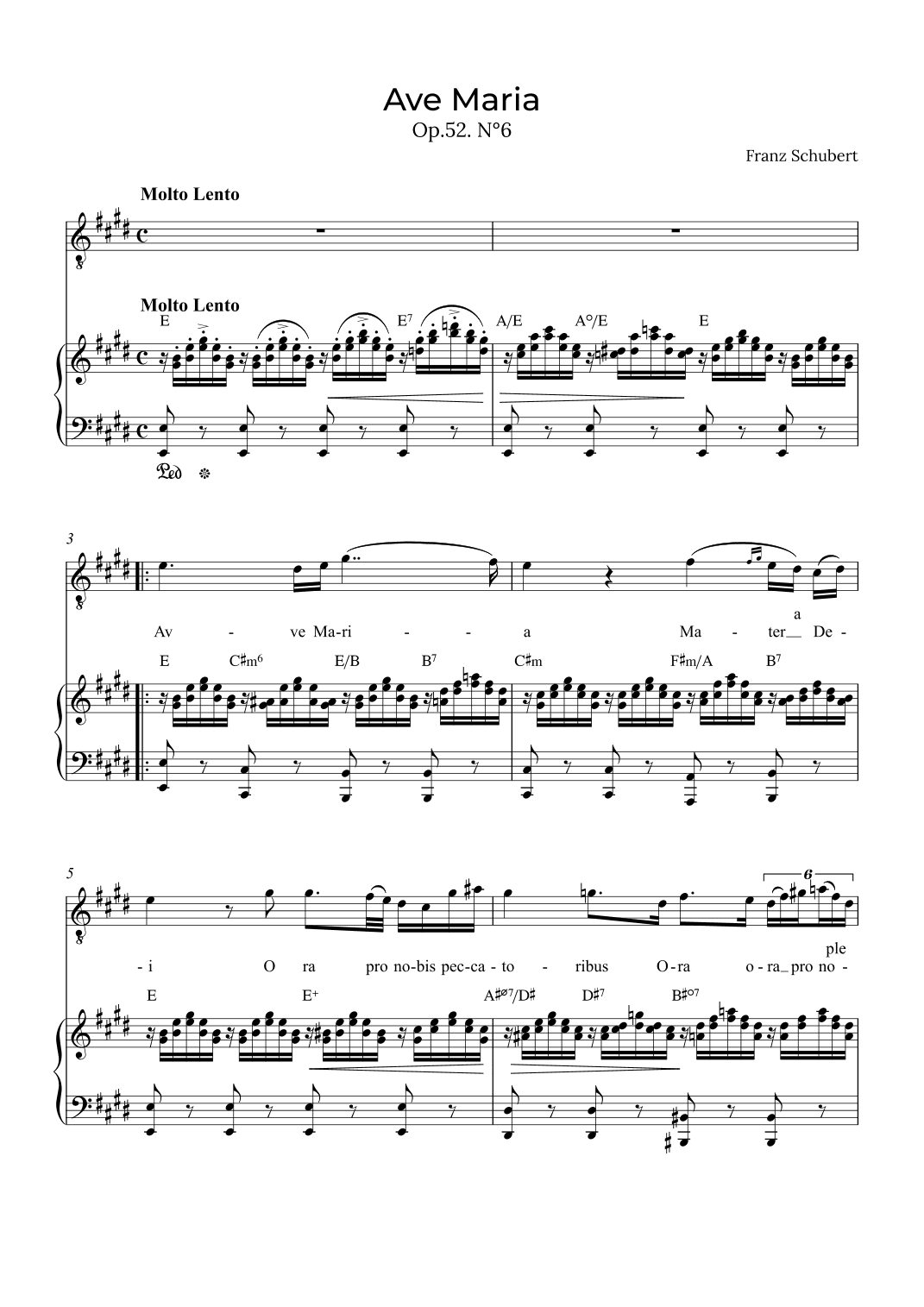Ave Maria Schubert - Tenor with chords in E (arr. Alex Nunes Rodrigues)