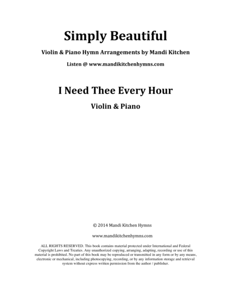 I Need Thee Every Hour (Violin & Piano) (arr. Mandi Kitchen)