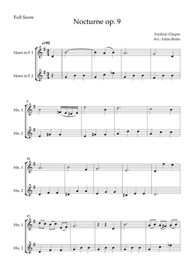 Nocturne Op.9 No. 2 (Frédéric Chopin) for Horn in F Duo (arr. Fabio Britto)