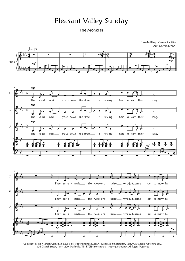 Pleasant Valley Sunday (arr. Karen Ivana)