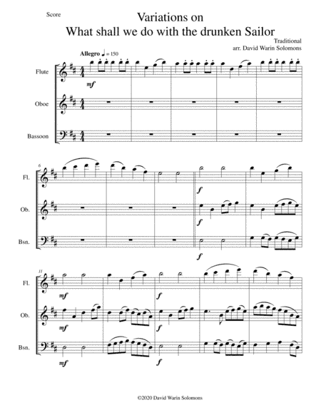 Variations on What shall we do with the drunken sailor for wind trio (flute, oboe, bassoon) (arr. David Warin Solomons)