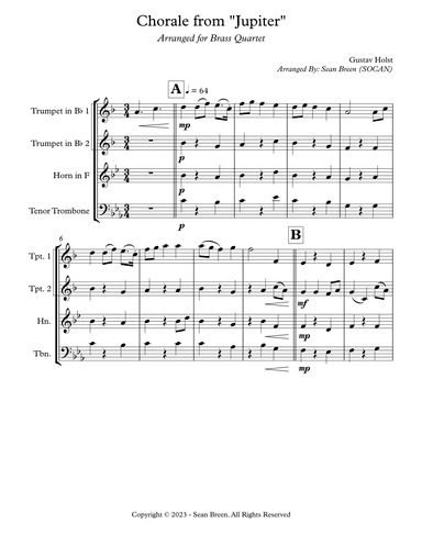Chorale from Jupiter - Brass Quartet (arr. Sean Breen)