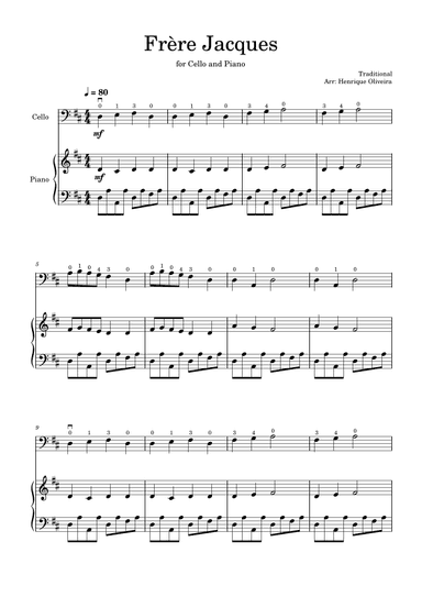 Frère Jacques (Cello and Piano) - Beginner Level (arr. Henrique Oliveira)