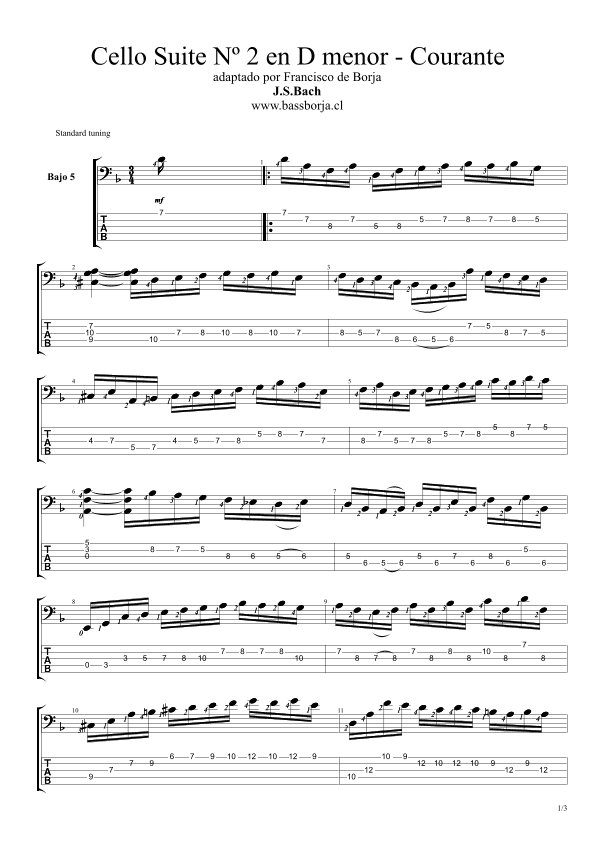 Bach Suite Nº2 Dm - Courante (Bass Guitar adaptation) (arr. Francisco de Borja)