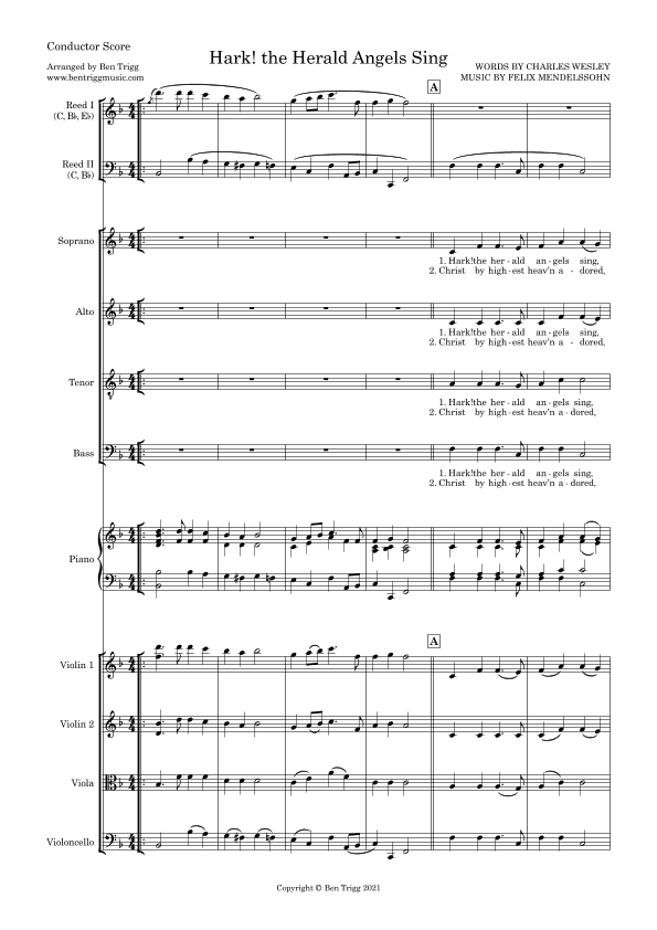 Hark! the Herald Angels Sing – SATB, String quartet, Piano and flexible woodwind (Score and parts) (arr. Ben Trigg)