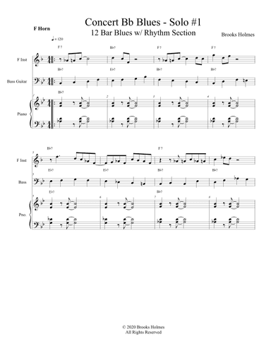 Concert Bb Blues Solo #1 - 12 Bar Blues w/ Rhythm Section - F Horn