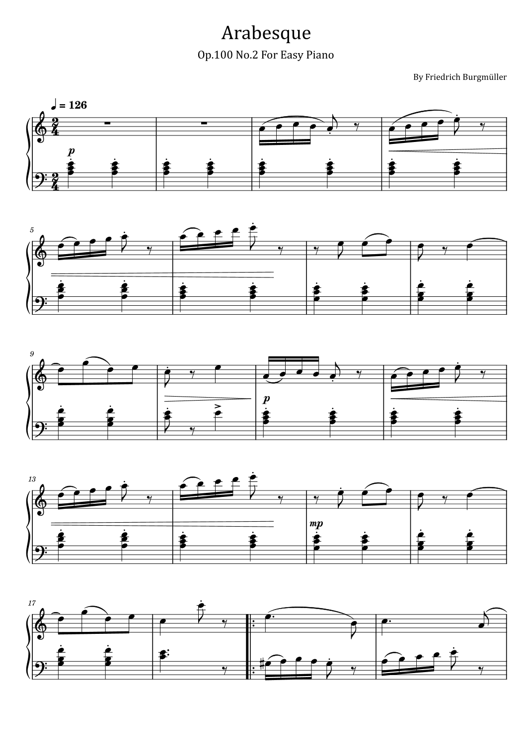Friedrich Burgmüller - Arabesque - Op.100 No.2 - For Easy Piano (arr. poon)