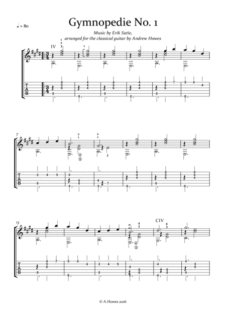 Gymnopedie No. 1 for Classical Guitar (arr. Andrew Howes)