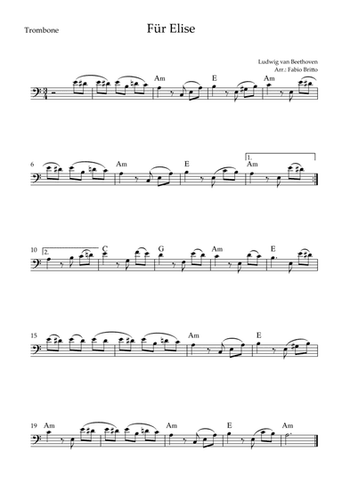 Für Elise (Beethoven) for Trombone Solo with Chords (Simplified) (arr. Fabio Britto)