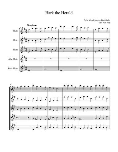 Hark The Herald for Flute Choir (3 flutes, Alto and Bass flutes) (arr. Michelle Coon)