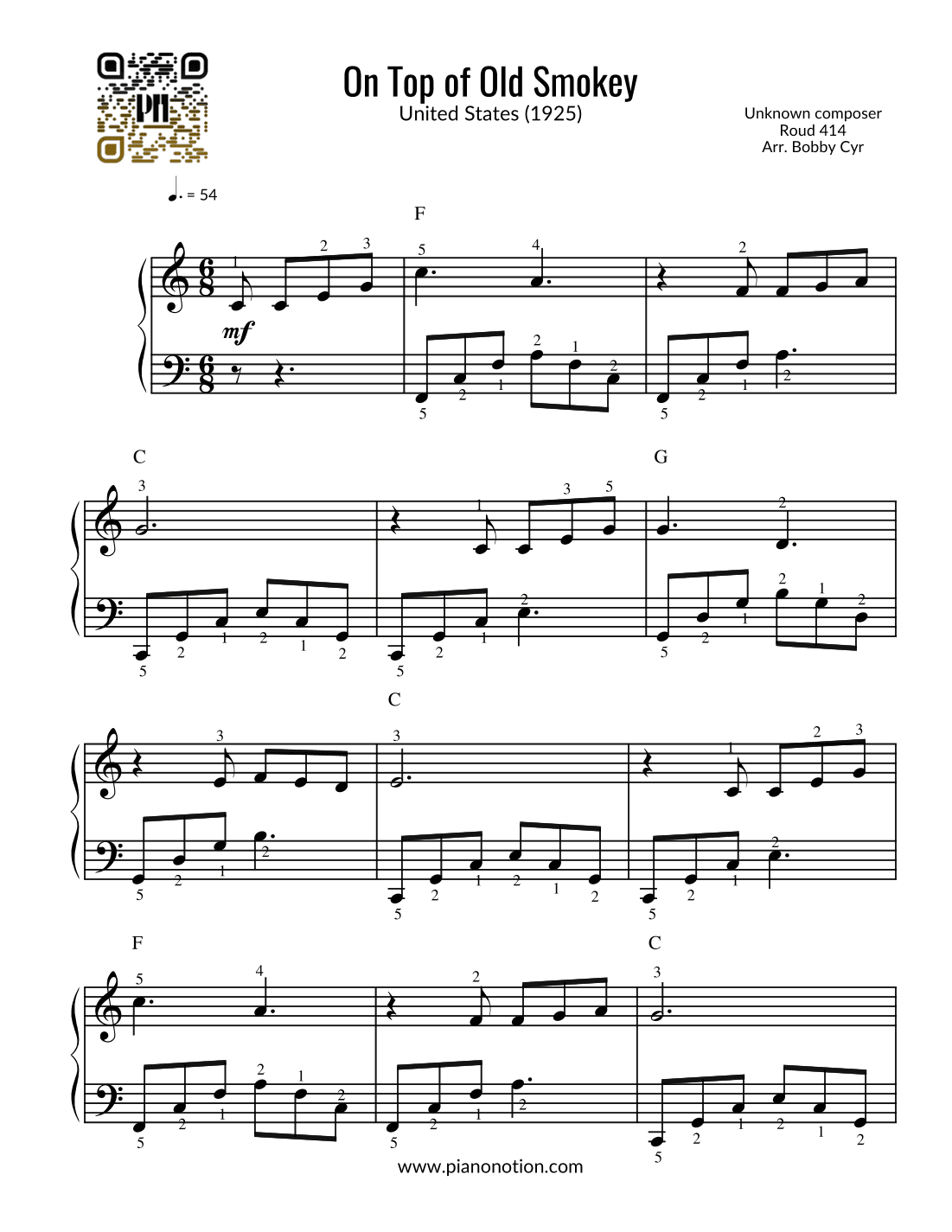 On Top of Old Smokey (Easy Piano) (arr. Bobby Cyr - Piano Notion)