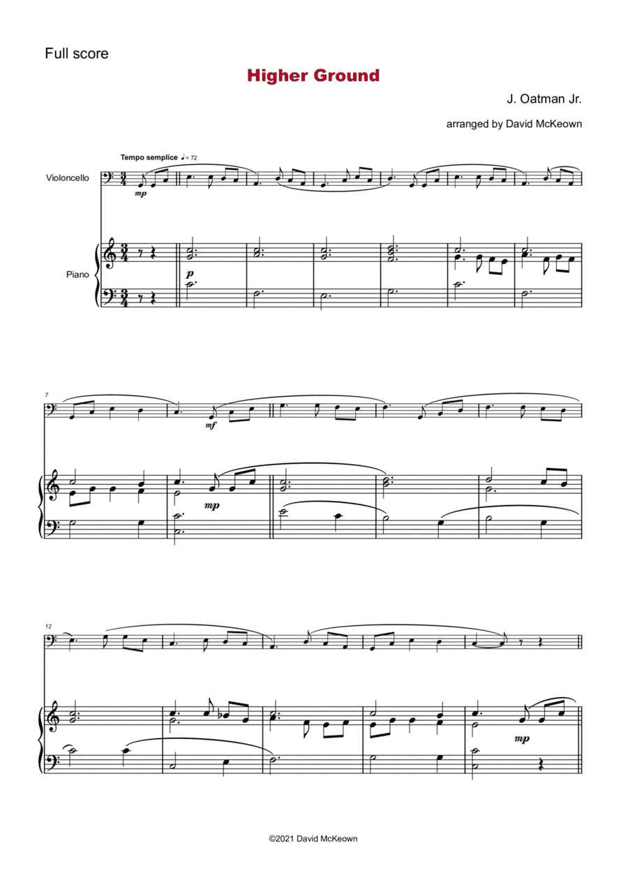Higher Ground, Gospel Hymn for Cello and Piano (arr. David McKeown)