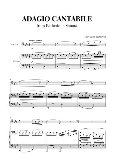 Sonata Pathetique (2nd Movement) - Adagio Cantabile for Cello and Piano (arr. Cadenza Editions)