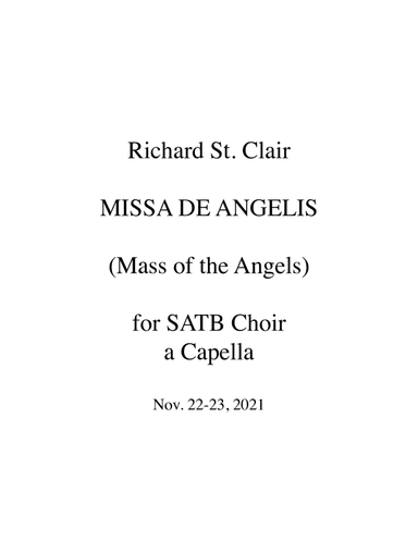 MISSA DE ANGELIS (Mass of the Angels) Latin Mass for SATB Choir a Capella