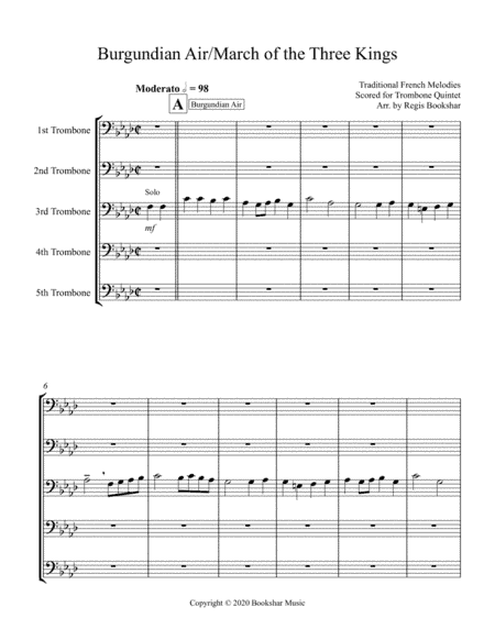 Burgundian Air/March of the Three Kings (F min) (Trombone Quintet) (arr. Regis Bookshar)