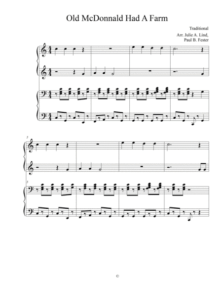 Old Mc Donnald Had A Farm (arr. Julie A. Lind & Paul Boris Fester)