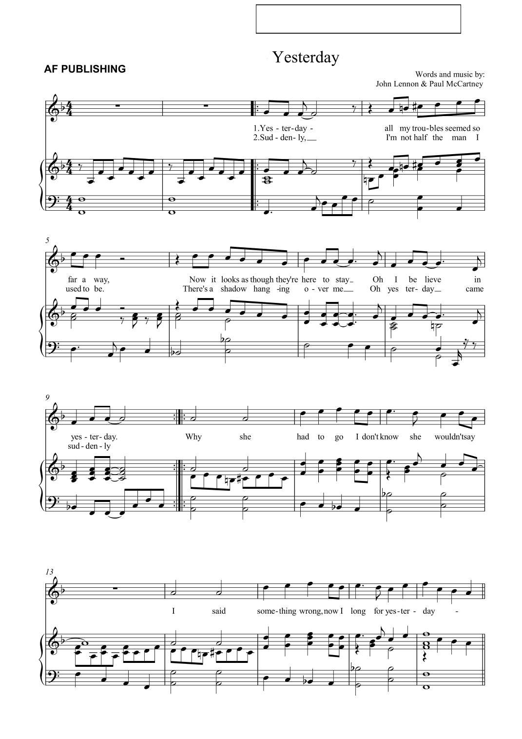 Yesterday (arr. AF PUBLISHING)