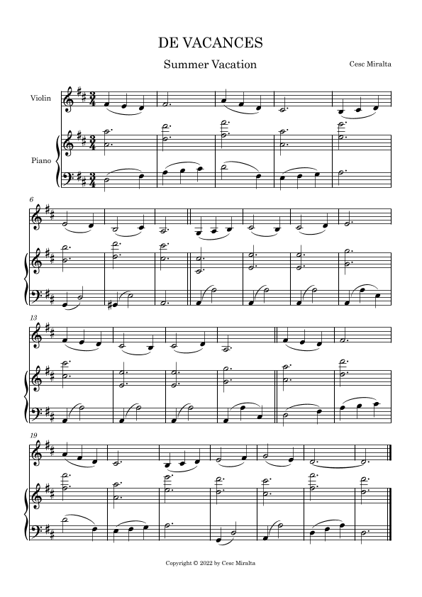 DE VACANCES Vl & Pno