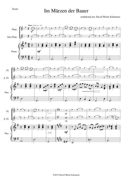 Im Märzen der Bauer (In springtime the farmer) for flute, alto flute and piano (arr. David Warin Solomons)
