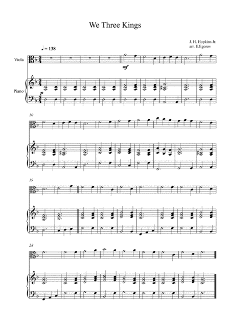 We Three Kings, John Henry Hopkins Jr., For Viola & Piano