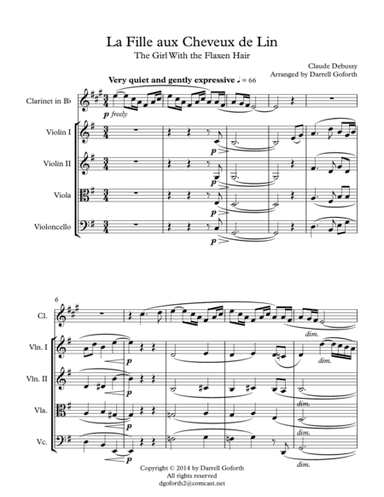 The Girl with the Flaxen Hair for Clarinet in Bb and String Quartet (arr. Darrell Goforth)