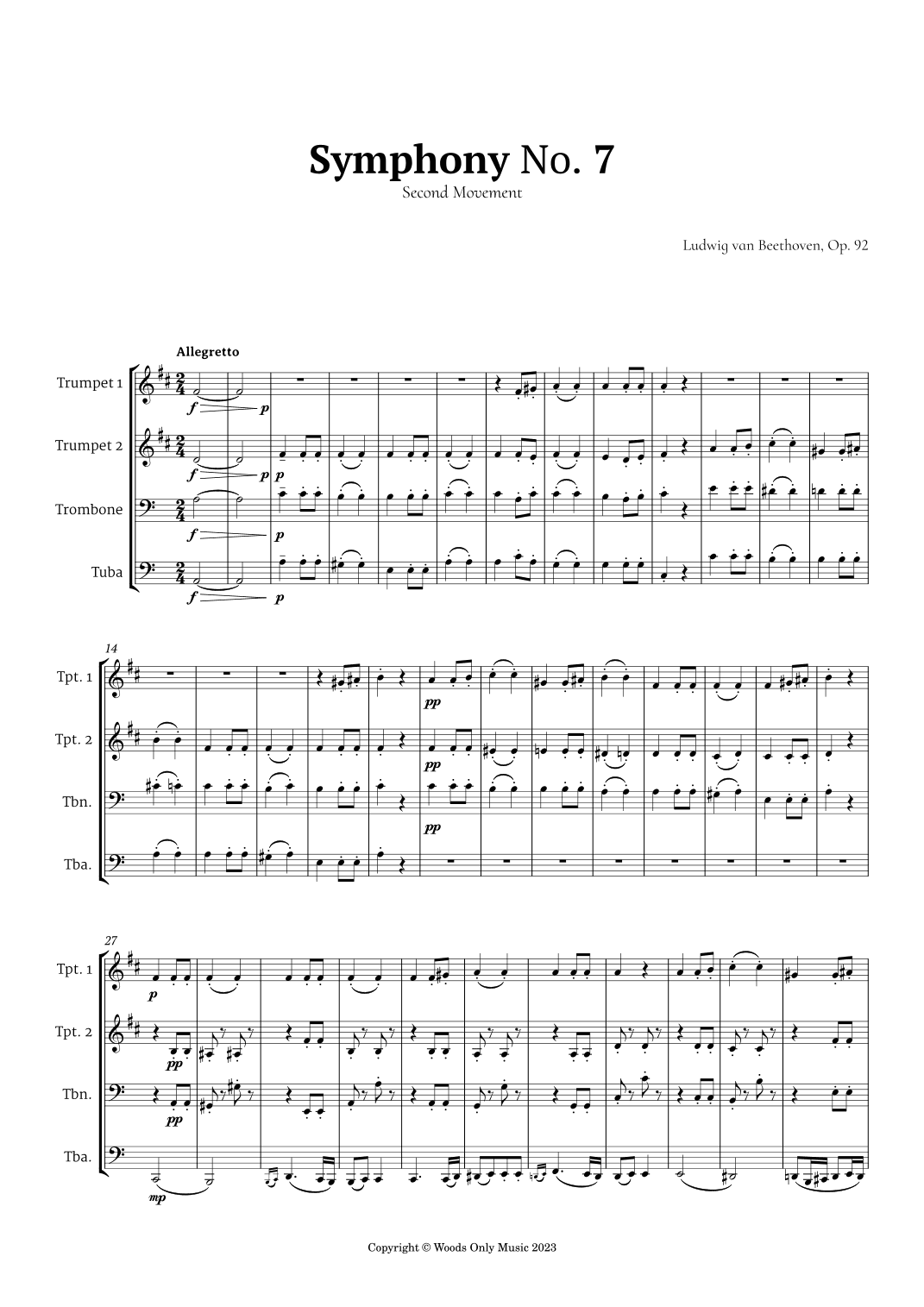 2nd Movement of Symphony No. 7 by Beethoven for Brass Quartet (arr. Ander)