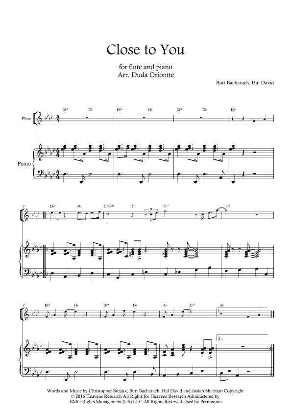 Close To You (arr. Duda Oriontte)